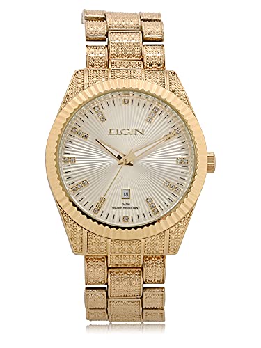 Accutime Elgin Men's Gold-Tone Analog Watch with Hammered Accents (Model FG160096AZ)