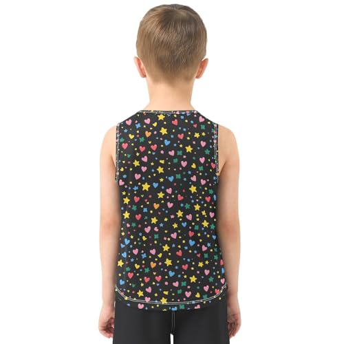 Boys Tank Top Shirts Yellow Green Stars Colored Hearts Sleeveless T-Shirts Crew Neck for Kids Clothing Children3