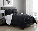 KingLinen 2 Piece Micromink Sherpa Silky Smooth Plush Oversized Black Comforter Set Twin/Twin XL