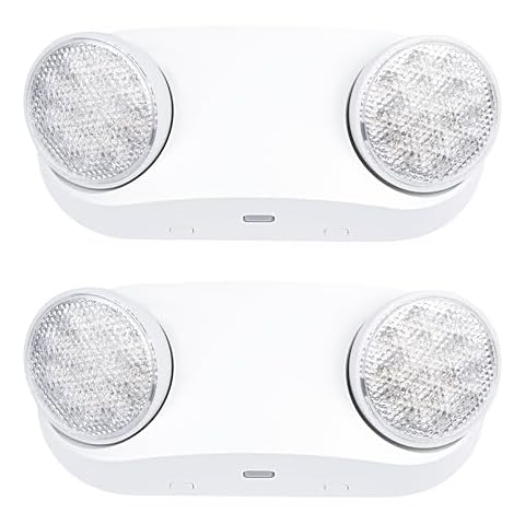 GRUENLICH LED Emergency Light with Battery Backup, Two Bug Eye Heads Adjustable Emergency Lighting, US Standard, AC 120-277V, Hardwired Commercial Emergency Light Fixtures for Business, 2-Pack Cover