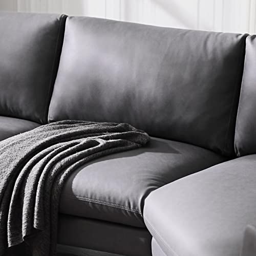 Merax Air Leather Sectional Living Room, Modern Couch Huge Wedge Design Sofas, Gray(Corner Shape) #TOP4