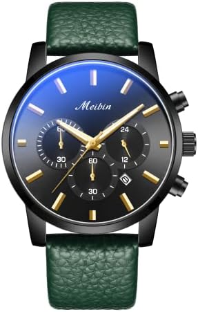 devaco Women Wrist Watches Ultra Thin Minimalist Dress Fashion Quartz Waterproof Big Face Leather Strap Slim Watches for Ladies Green Leather Strap Women Watches