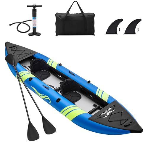 WETURE Inflatable Kayak 2 Person, Fishing Kayaks for Adults, 12.5FT 507 LBS Capacity, Portable Kayak with Luminous Strips, Adjustable Kayak Seat, 2 Paddles, 2 Tail Fins, Pump &Storage Bag,Blue