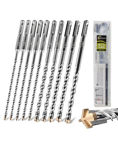 SANLEETEK SDS Plus Rotary Hammer Drill Bit 10PCS 160mm Hammer Impact Drill Bit Concrete Drill Bit Cross Drill Bits for Masonry Brick Granite Concrete Block Dia 5 * 2+6 * 3+8 * 2+10 * 2+12mm