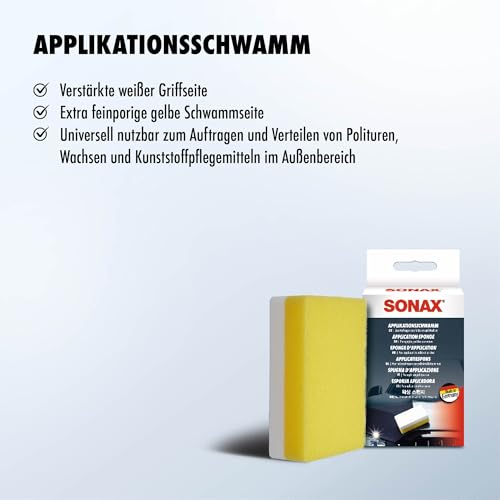 SONAX ApplikationsSchwamm (1 Stück) Spezialschwamm zum Auftragen und Verarbeiten von Polituren, Wachsen, Kunststoffpflegemitteln etc., Art-Nr. 04173000