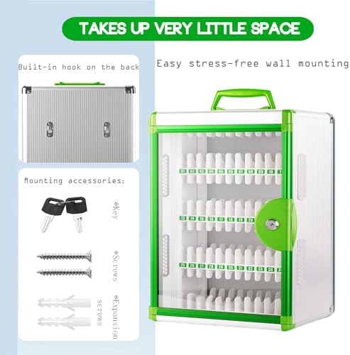 Secure Wall-Mounted Aluminum Storage Cabinet - 36 Slot Lockable Cell Phone Jail for Office, Classroom & Gym - Grey, 60 Slot Capacity for Maximum Organization & Safety