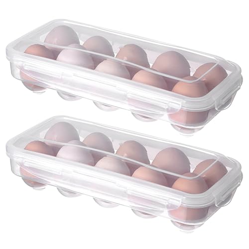 deegbbyi 2 Piezas Organizador De Huevos para Refrigerador, Bandeja para Guardar Huevo con 10 Ranuras, Caja para Guardar Huevos, Huevera Transparente, para Nevera, Organizador Cocina, Hogar