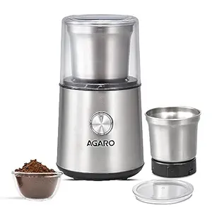 AGARO Regency Electric Coffee Grinder, 85 Grams, Coffee Grinder Machine, Espresso Grinder, Spice Grinder, Wet & Dry Masala Grinder, Removable 2 Jars, Stainless Steel Blade, Silver