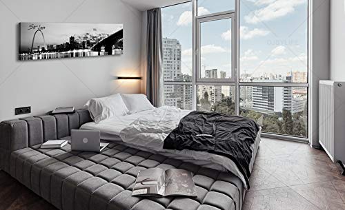Image of DJSYLIFE Panoramic St. Louis Skyline Wall Art Cityscape Picture Black and White Canvas Print Night View Urban Landscape Modern Artwork Office Bedroom Decor Framed and Ready to Hang 13.8 inchx47.3 inch