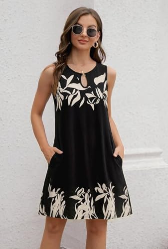 Image of Summer Dresses for Women 2026 Casual Sleeveless Sundress Floral Loose Fit Beach Cover Up with Pocket