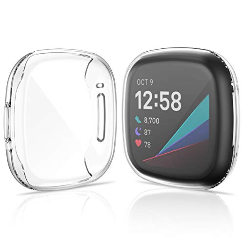 KIMILAR compatible with Fitbit Sense/Versa 3 Screen Protector, (2 Pack) TPU Plated Full Coverage Screen Bumper Cover Case Screen Protector compatible with Fitbit Sense/Versa 3, Clear+Clear