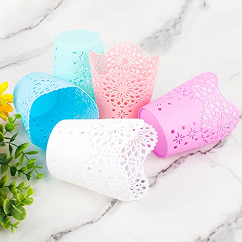 Haisheng 5 Stück Pinsel Aufbewahrung Stiftehalter Schreibtisch Aufbewahrung Halter Make-up Bürstenhalter Hollow Blume… – Bild 6