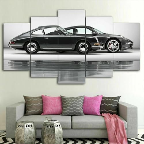 Tableau decoration murale salon Porsch 911 vintage car grand format 5 cadres