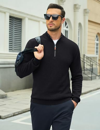 Image of MAGCOMSEN Men's Quarter Zip Pullover Lightweight Mock Neck Polo Sweater Long Sleeve Warm Fall Winter Pullover Sweaters
