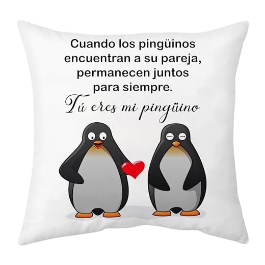 Rebundex Pinguino Regalos para Parejas Regalo Aniversario Pareja Regalo Novio Regalo Novia, Regalos Originales para Mujer Hombre Regalo Cumpleaños Navidad Dia de San Valentín, Funda Cojin 45 x 45