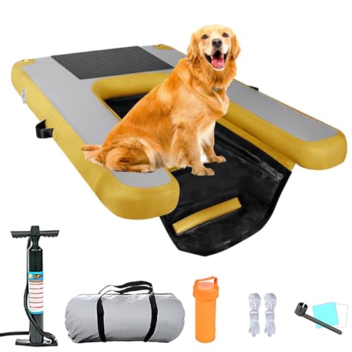 Hunderampe Aufblasbare Hunde Hundebootrampe, Wasserrampe, rutschfeste EVA-Hundepoolleiter für Hunde bis 104 kg, gut sichtbare schwimmende Hundeplattform für kleine/mittelgroße/große Hunde(Yellow)