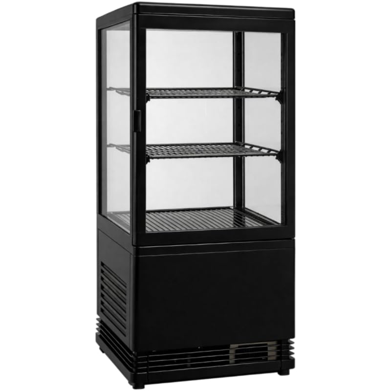 Générique Mini Vitrine Réfrigérée 58L Noire - 4 Faces Vitrées - Froid Ventilé - LED -...