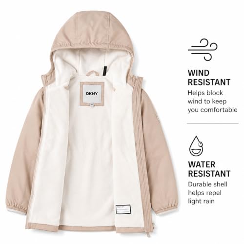 Image of DKNY Girls Midweight Jacket, Anorak Windbreaker, Polar Fleece Lined, Hooded