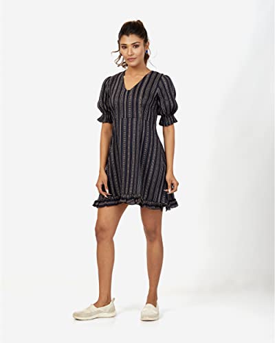 Image of DRESOUL Women's Rayon Printed Stripes Midi Dress