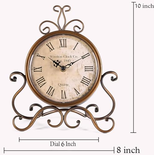 Image of Table Clock Antique Style 10 in dial 6 in Desk Clock Art Unique for Home Office Decor Metal Iron Glass Colour (Antique -1)