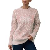 YCBMINGCAN Suéter de peluche para mujer con estampado geométrico, copo de nieve, suéter de Navidad, suéter de gran tamaño, color negro, Rosa., S