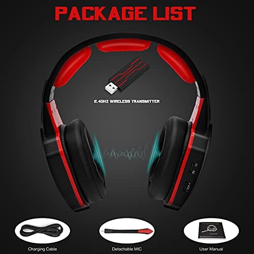 HUHD Wireless Gaming Headset for PS5 PS4 Nintendo Switch PC Laptop, Wireless Headset Over Ear 2.4GHz USB Connection Gaming Headphone with 7.1 Surround Sound & Detachable Microphone