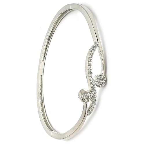 Image of ZENEME Rhodium Plated Silver Toned American Diamond Studded Grace Line Kada Bracelet For Women