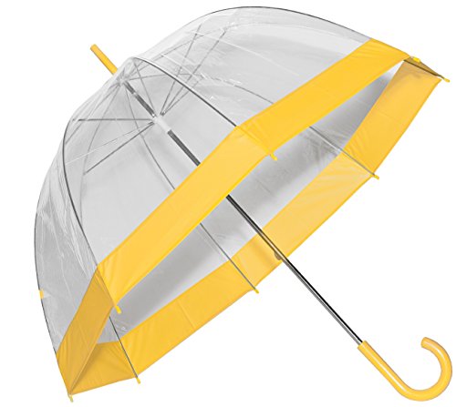 Umbrella Clear Bubble Dome, Rain, Galleria Umbrellas for Kids, Men and Woman (Yellow Trim, One Size)