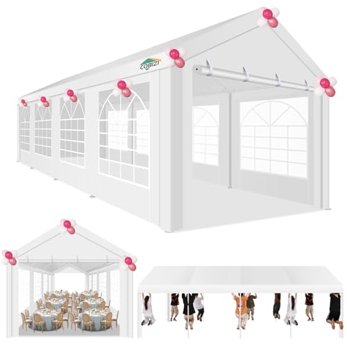 COBIZI Pavillon 3x9m, Partyzelt 3x9m Wasserdicht Stabil, mit PE-Plane inkl, Erdnägel und Seile, Metall Gartenzelt, UV-Schutz 50+ Luxus Hochzeitszelt Festzelt, Weißes Zelt