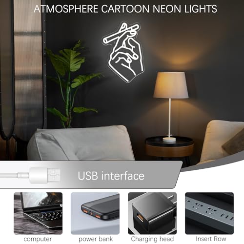 Image of Hand Neon Sign for Wall Decor, Gesture Hand LED Neon Lights Art for Bedroom, Bar, Lounge, Game Room, Club Party Decor Gift for Men