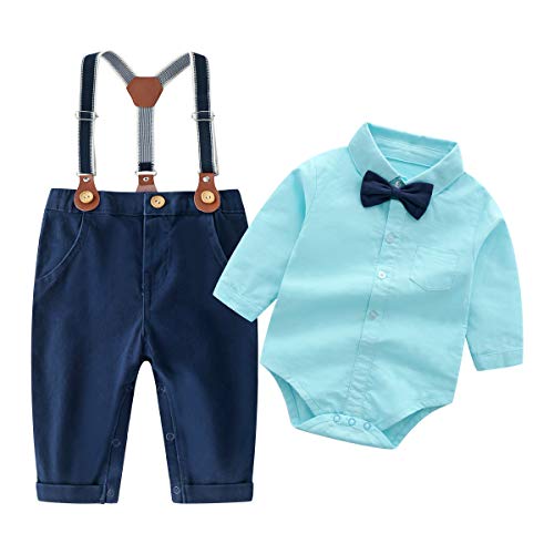 Image of Boarnseorl Baby Boys Pants Sets,Toddler Gentleman Outfits, Infant Long Sleeve Shirt + Pants + Bow Tie + Suspenders