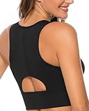 PREMIUM MATERIAL: Crop tank sports bra make of lightweight, breathable and stretchy fabric, sweat-wicking keep you dry. The bra has good shape retention and widen band underneath the breast ensures a tight fit DESIGN: Full coverage racerback sports b...