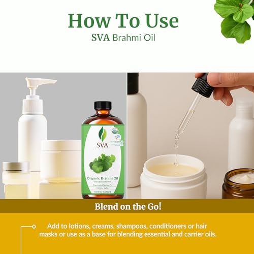 Image of SVA Organic Brahmi Carrier Oil, Huge Bottle, Large Size, 16 Fl Oz (473 ml) | Brahmi Oil for Hair Care, Scalp Care, Scalp Massage, Hair Oiling, Face Care, Skin Care, Body Massage & DIY Beauty Blends