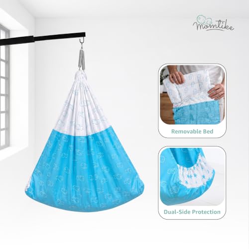 Image of Baby Cradle̞, Foldable Window Hanger with Sliding Lock, Hanger Spring, Mosquito Net & Pad with Insert Pocket, Jhoola, Thottil, Joli, Jokali, Onjal (Momblue)