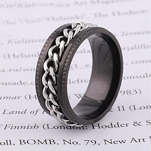 Udolfly Mens Fidget Rings Anxiety Rings For Men Women Chain Spinner Rings For Kids Teen Titanium Steel Rings Black Silver Size 5 #TOP3