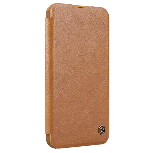 Image of Nillkin Case for Apple iPhone 16 Pro (6.3″ Inch) Qin Prop Leather Lens Protect + Stand Flip Folio + Card Slot 360 Protect Brown Color