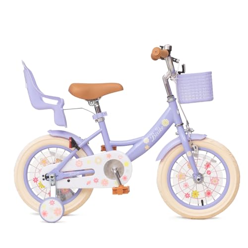 Image of Girls Bike with Basket for Toddlers and Kids Aged 3-14 Years Old, 12 14 16 18 Inch with Training Wheels & Doll Seat, 20 Inch with Kickstand & Rear Rack, Princess Style Bicycle for Gift.