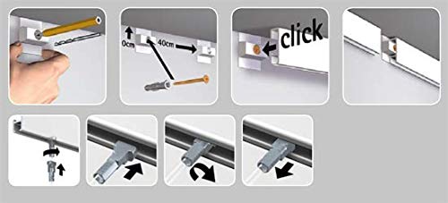 Kit complet cimaise Click rail 40 kG, 2 METRES (Blanc, à visser, Crochet)