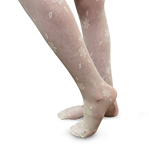 Girls Tights With All Over Floral Design. Sheer Pantyhose with Reinforced Toes and Top4