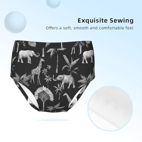 Watercolor Elephant Giraffe And Palm Trees Girls' Underwear Soft Cotton Little Girls Panties Comfort Briefs3