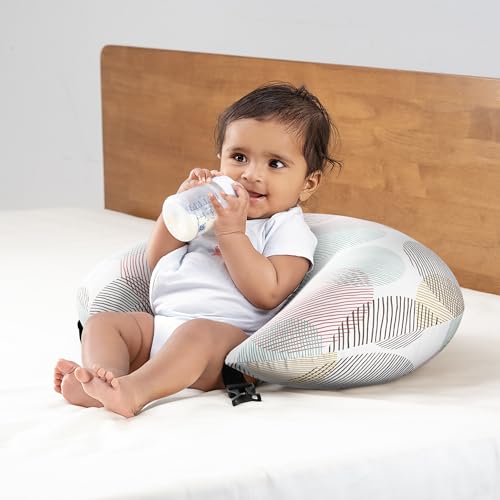 Image of Wakefit Feeding Pillow for New Born Baby | 3 Months Warranty | 5 in 1 Nursing Pillow for Breastfeeding with Cotton Removable Cover | Moonsine, Multicolor