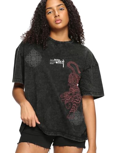 Image of Bewakoof Women's Being Cute is My Super Power Graphic Print 100% Cotton T-Shirt- Oversized Fit, Round Neck, Half Sleeve