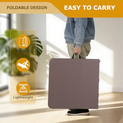 Image of FDW 4FT Folding Table Half Portable Foldable Table Picnic Table for Office Home Camping Party (Brown Ratten)