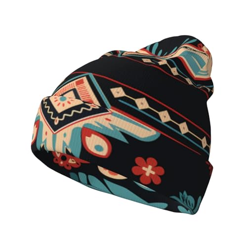 WHJYCC Indian Nation Embroidery Warm Knitted hat, Men's Winter Beanie hat, Women's Fashion Snow hat, Christmas Holiday Party hat, Versatile Decoration Black