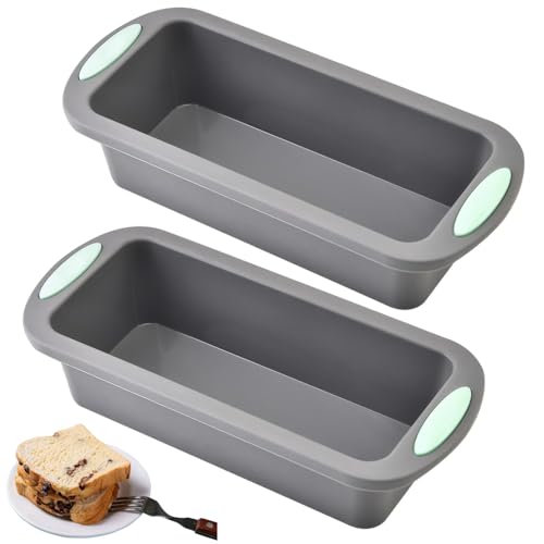 2 Stück Brotbackform Silikon, BPA-frei Kastenform 20 cm Mini Backform Rechteckig Silikon Toastbrot Backform Brotform, Antihaft und Schnellverschluss (Hellgrau,...