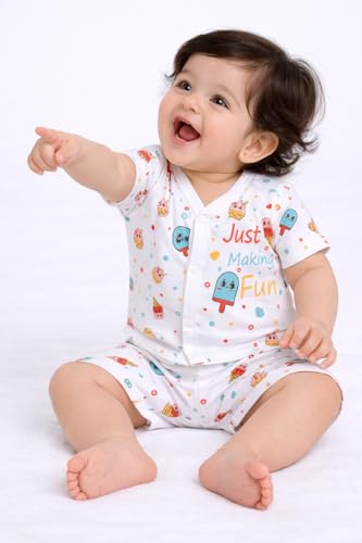 Image of Chandrika Baby Boys & Girls Regular Fit 100% Cotton Half Sleeve Jhabla & Shorts Set Pack of 3