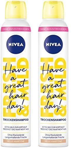 NIVEA Trockenshampoo Fresh & Mild (200 ml), extra mildes Trockenshampoo Spray für helle Haartöne mit angenehmem Duft, Trockenhaarshampoo für sofortige Frische (Packung mit 2)