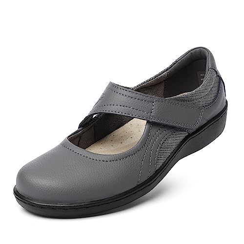 Oviaric Women's Classic Comfort Grey Mary Jane Flats Fashion Casual Dress Shoes Cute Closed Toe Slip...