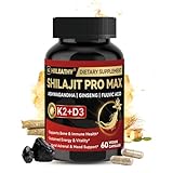 HIILEATHY Shilajit for Men Women, Shilajit w/Vitamin D3 K2, Shilajits for Men w/Fulvic Acid Ashwagandha Ginseng Root, Shilajits for Extra Power Stamina Immune Support, Non-GMO Made in US 60 Capsules