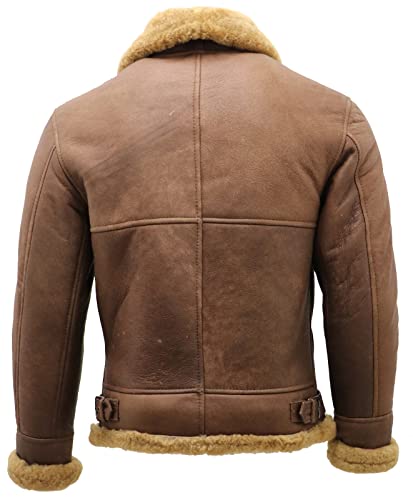 Men's Brown B3 Shearling Sheepskin WWII Bomber Leather Flying Aviator Jacket4